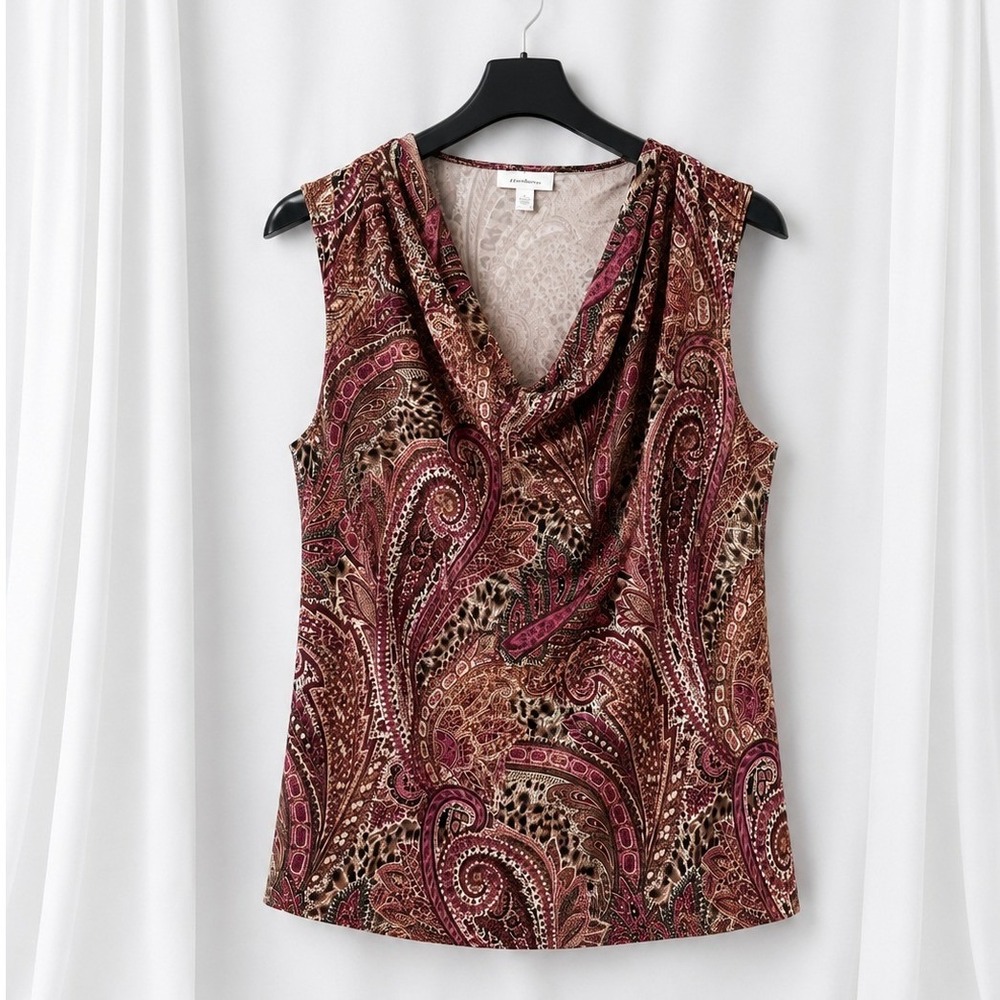 DressBarn Womens XL Paisley Animal Print Cowl Neck Sleeveless Stretch Top